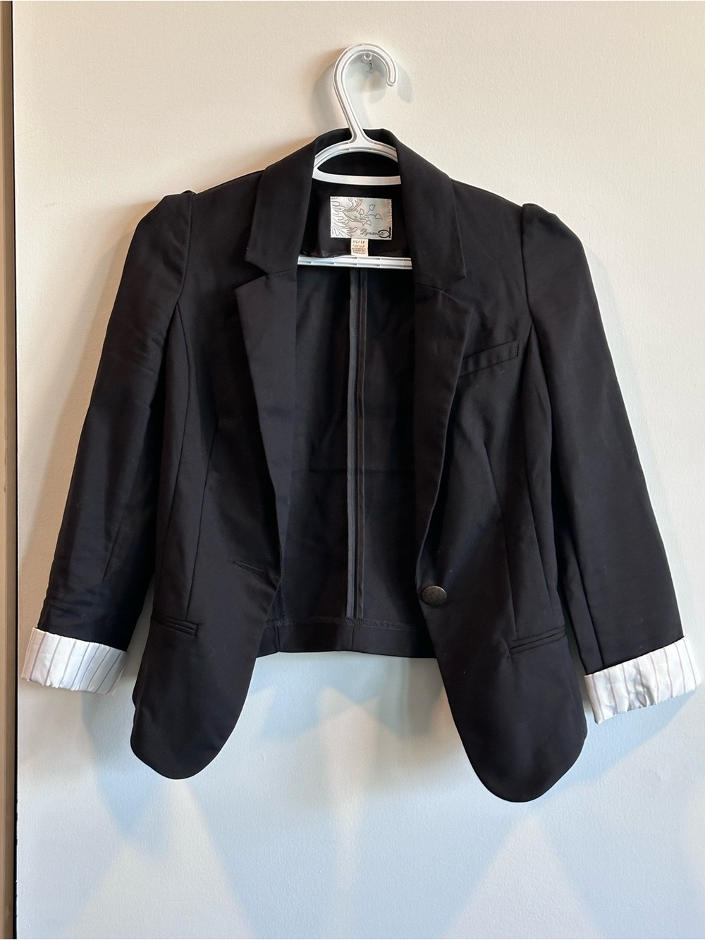 Dynamite Black Cropped Tailored Blazer with Rolled Cuffs
